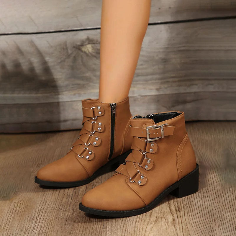 Women's ankle boots with block heel in vintage look – Yolisa