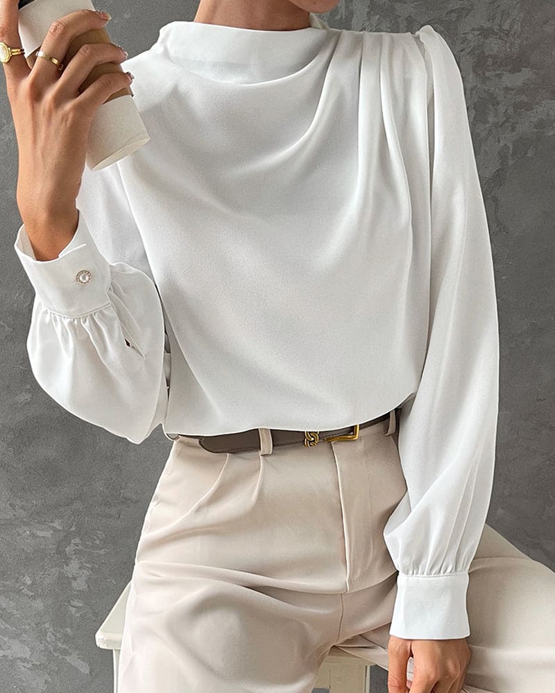 Simple blouse with ruffles and stand-up collar - Isabella