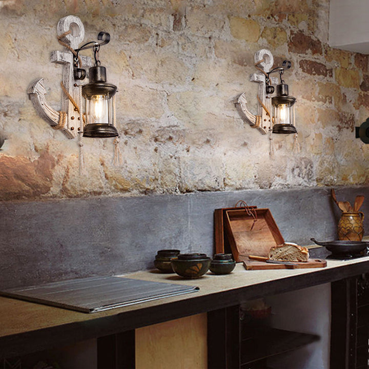 Holzanker LED-Lampe, maritimes Design, rustikaler Stil, Wanddekoration, Vintage-Laterne.