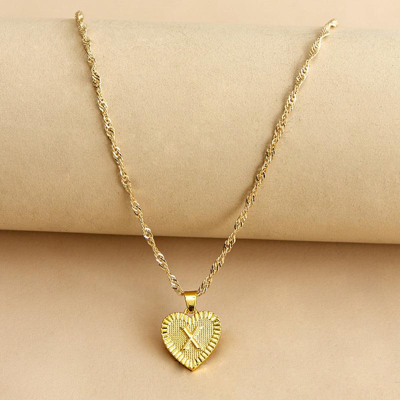 Golden Initial Heart Pendant Necklace - Amara