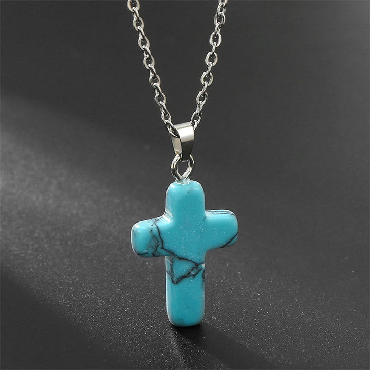 Necklace with Cross made of Natural Gemstones – Seraphina