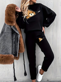 Casual Two-Piece Outfit with Cute Bear Print - Mila