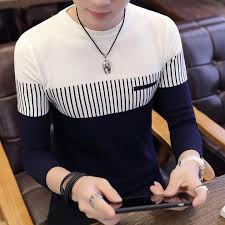 Men's knitted sweater with stripes and colour block design – Matteo