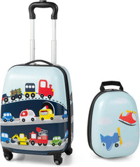 Children's 2-piece hard shell luggage set and backpack with 360° wheels – Helicopter