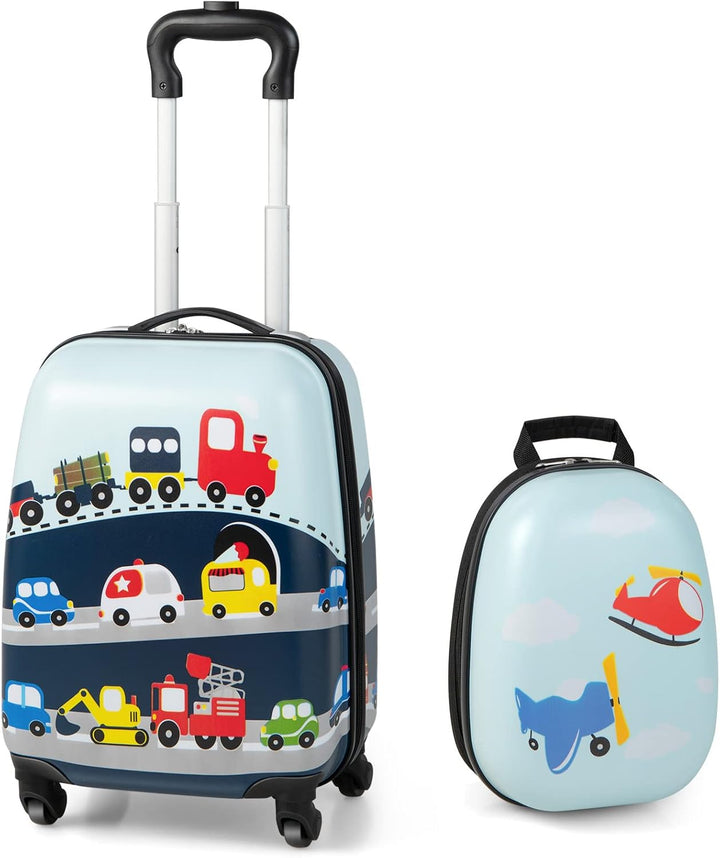 Children's 2-piece hard shell luggage set and backpack with 360° wheels – Helicopter