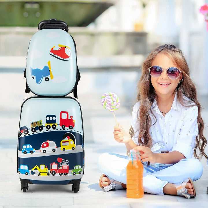 Children's 2-piece hard shell luggage set and backpack with 360° wheels – Helicopter