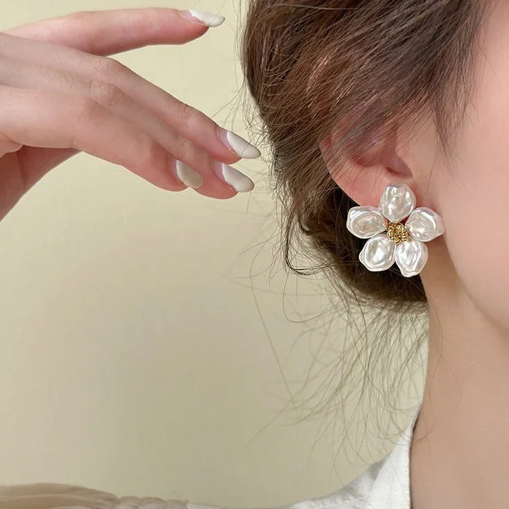 Irregular Pearl Petal Earrings – Celine