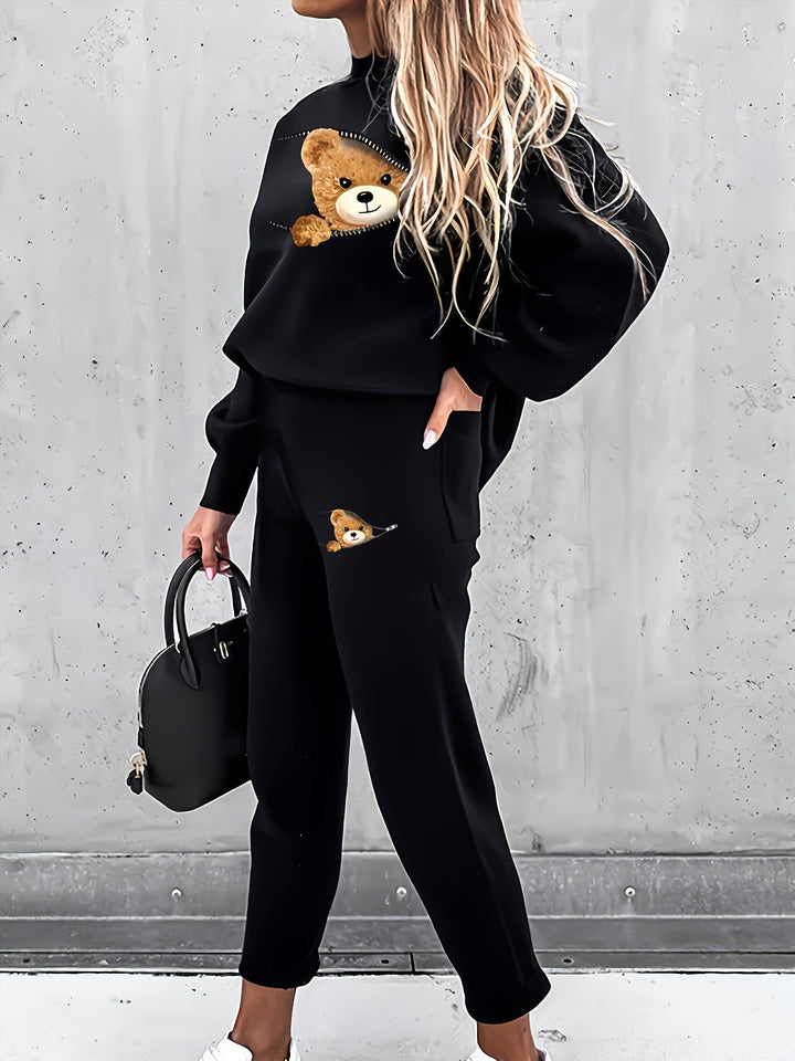 Casual Two-Piece Outfit with Cute Bear Print - Mila
