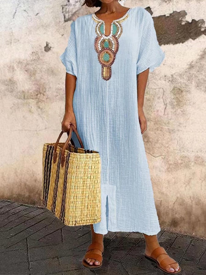 Kaftan Maxi Dress with Embroidery – Yasmin