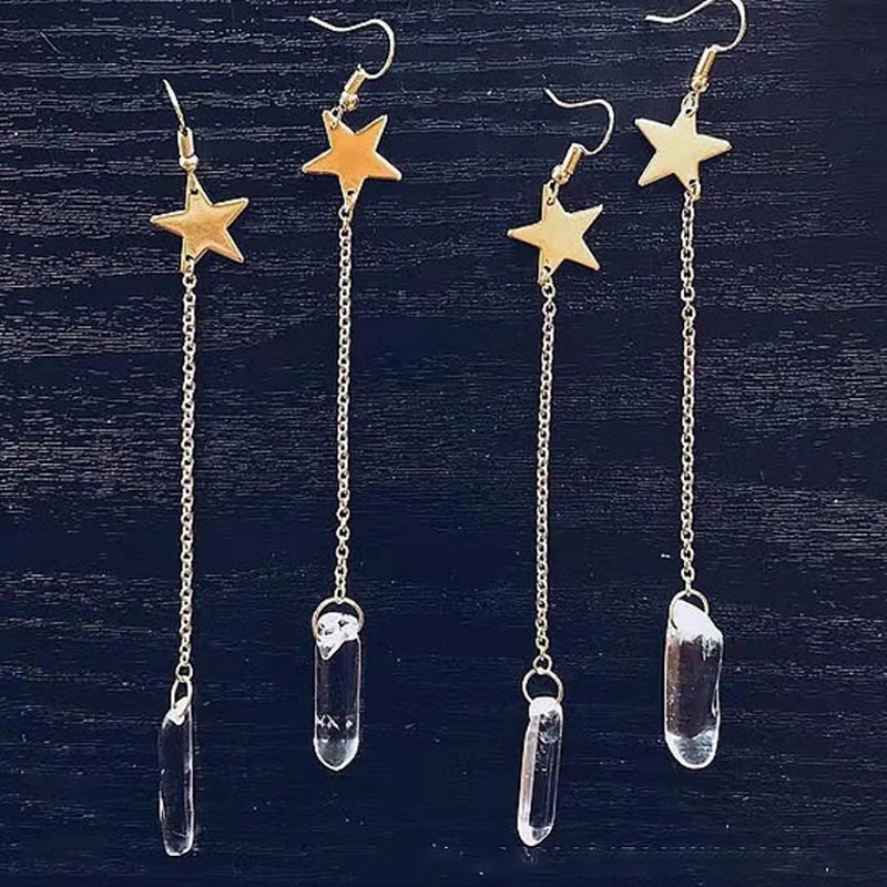 Natural Crystal Moon Star Earrings – Elara