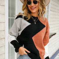 Patchwork women's sweater with round neckline – Clara