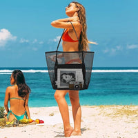 Foldable mesh beach bag with inner pocket
