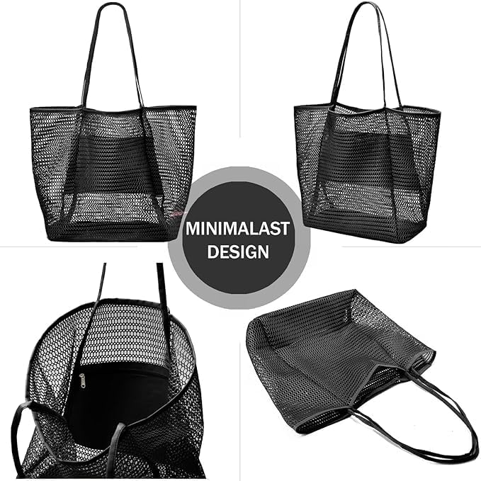 Foldable mesh beach bag with inner pocket