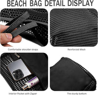 Foldable mesh beach bag with inner pocket