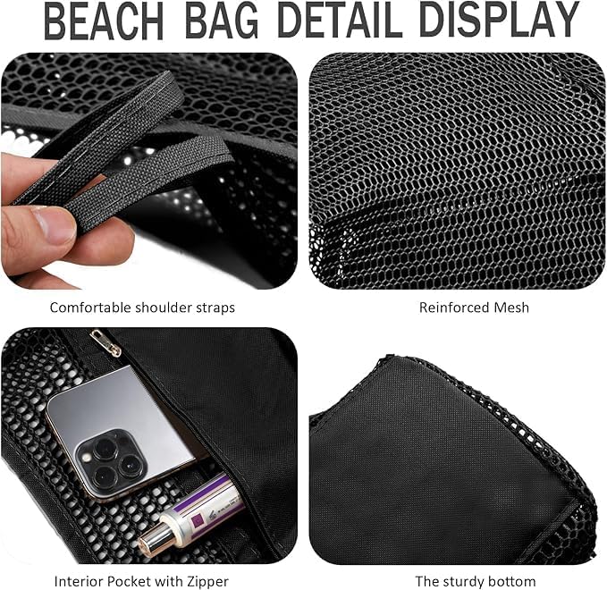 Foldable mesh beach bag with inner pocket