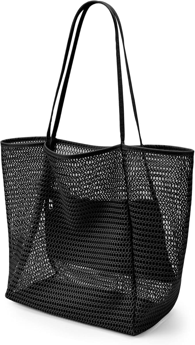 Foldable mesh beach bag with inner pocket