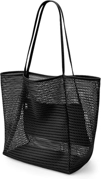 Foldable mesh beach bag with inner pocket