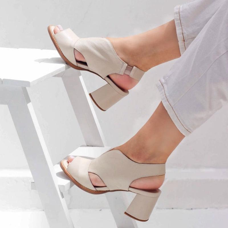 Sandalias de cuero para mujer con tacón y plantilla cómoda – Selina