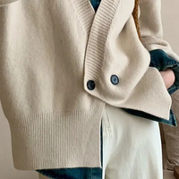 Beiger Strickcardigan mit Knöpfen, lässig, Damenmode, Herbst, Baumwolle, elegant, warm.