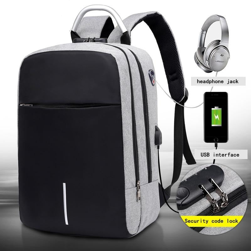 Mochila para portátil a prueba de agua y antirrobo – Diseño de cremallera oculta con función de carga USB