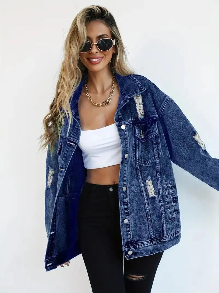 Wasserfeste & Gefütterte Oversized Damen Jeansjacke mit Kapuze – Talia