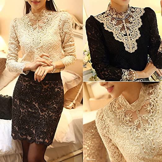Women's blouse with autumnal embroidered lace – Elisabeth