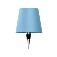 Blaue Flaschenlampe mit transparentem Schirm, modernes Design, dekorative Beleuchtung.