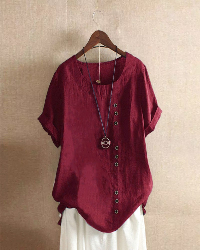 Casual short-sleeve blouse with round neckline – Nora