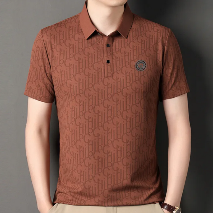 Braunes Herren-Poloshirt mit Muster, Kurzarm, Baumwolle, Freizeitmode, elegant.