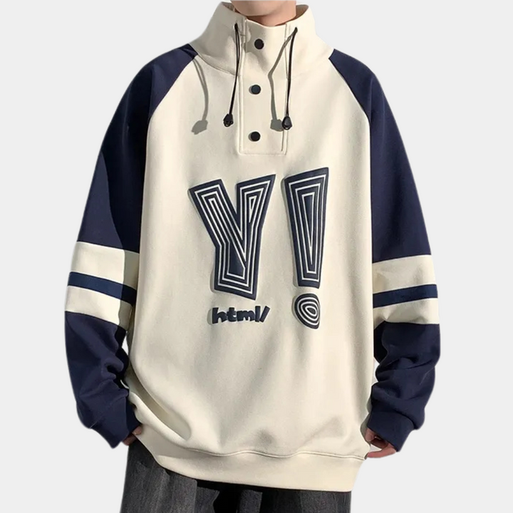 Unisex Hoodie beige-blau mit Grafik, Baumwolle, lässig, Streetwear, Langarm, Kordelzug.