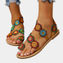 Bunte Damen-Sandalen mit Blumenmuster, flach, Sommermode, bequem, Freizeitkleidung.