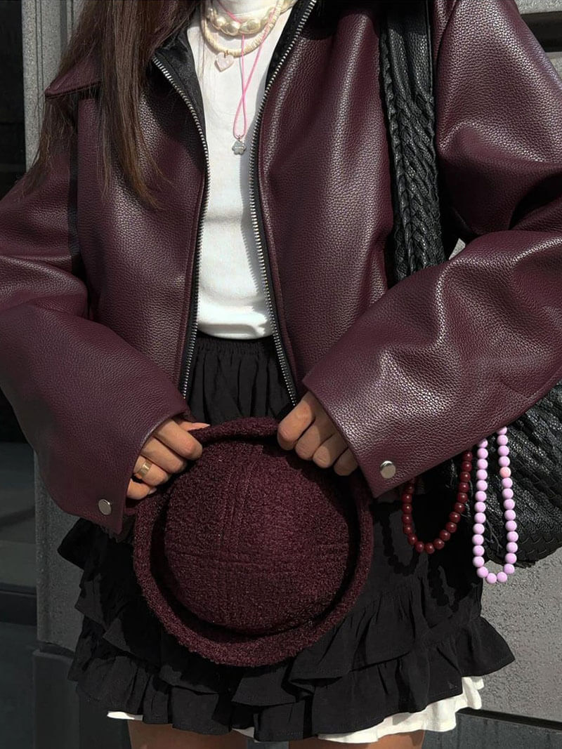 Bordeaux Red Leather Women's Jacket with Zipper – Alessia