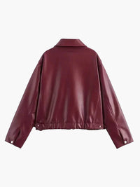 Bordeaux Red Leather Women's Jacket with Zipper – Alessia
