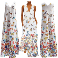 Vestido maxi de verano sin mangas a la moda con estampado de mariposas – Malia