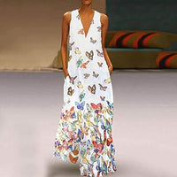 Vestido maxi de verano sin mangas a la moda con estampado de mariposas – Malia