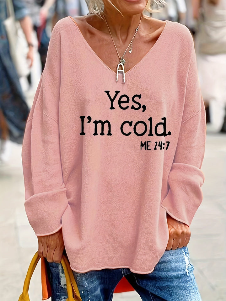 Women's Oversized V-Neck Sweater with Pattern – Alenia