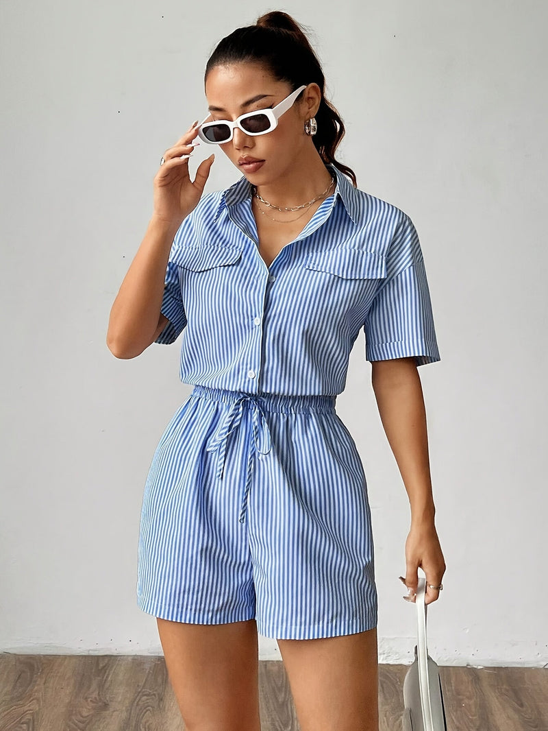 Mono de mujer a la moda con mangas cortas para el verano - Rayas Frescas