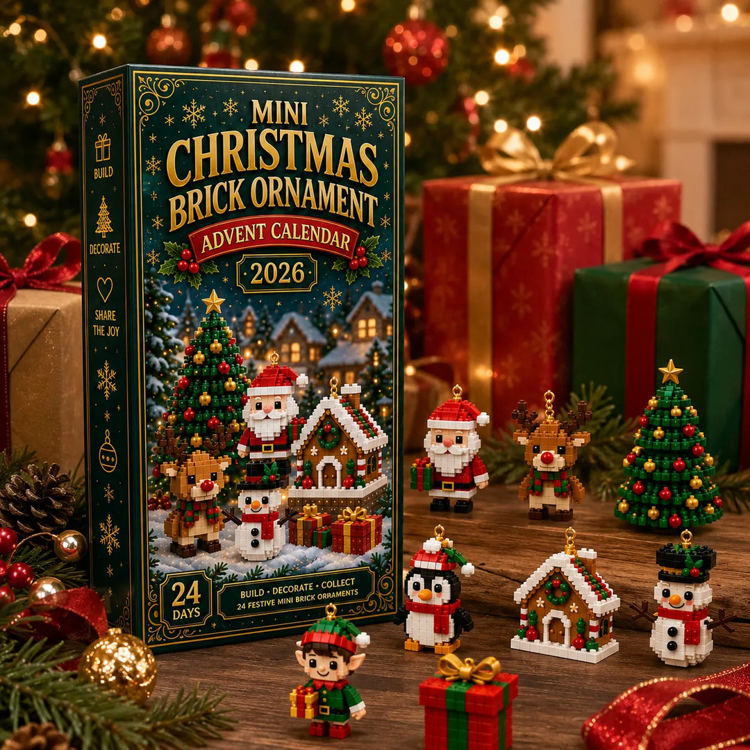 Schachtel mit einigen fertigen Figuren wie Weihnachtsmann, Rentier, Pinguin und Elf, umgeben von Geschenken und Tannenzweigen. 4