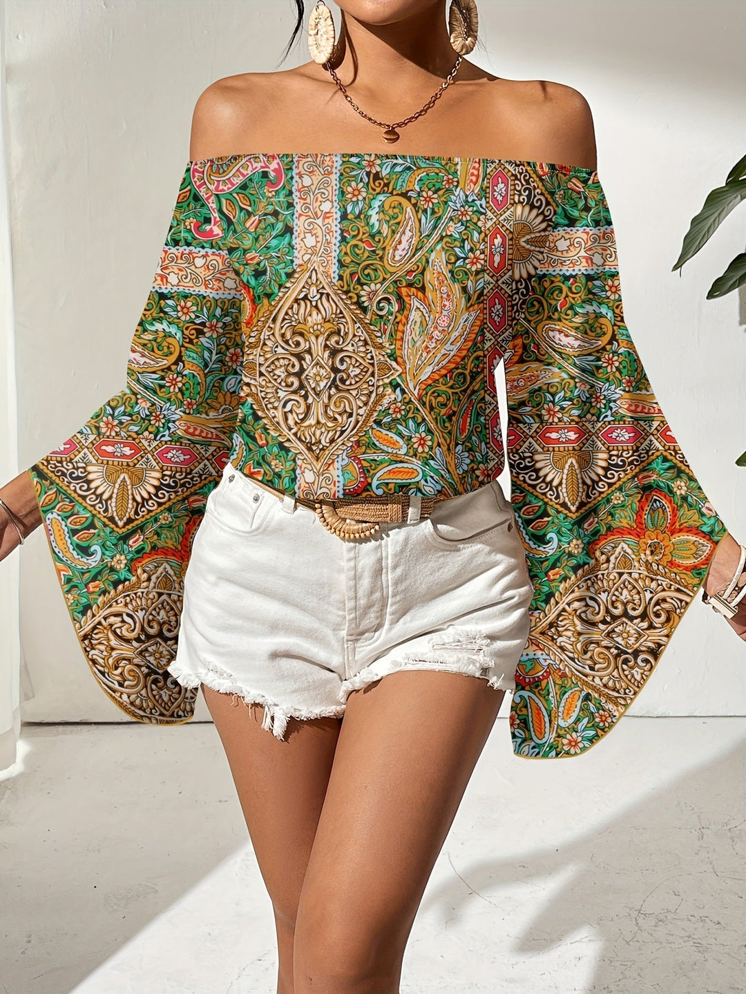 Off-Shoulder Blouse with Geometric Print – Noémie
