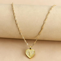 Golden Initial Heart Pendant Necklace - Amara
