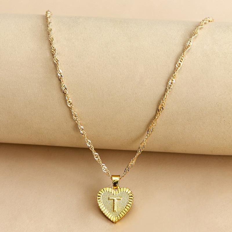 Golden Initial Heart Pendant Necklace - Amara