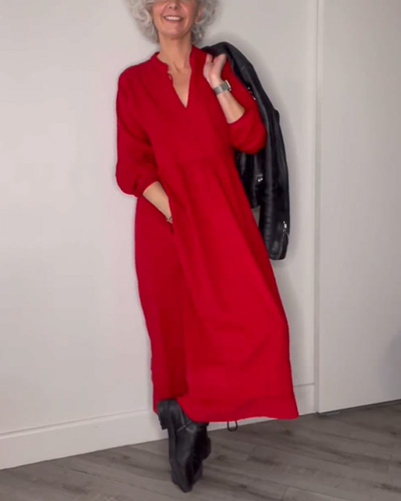 Classic midi dress with V-neck - Eleanor