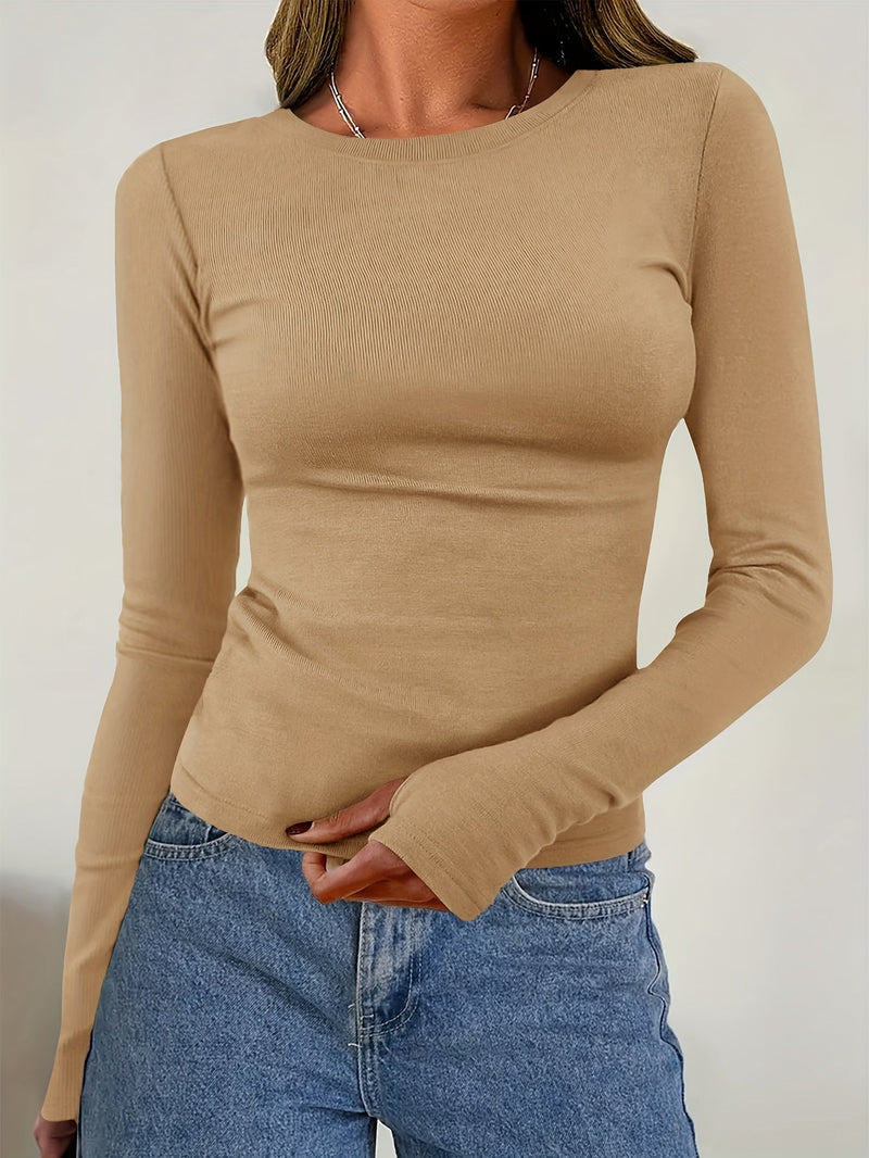 Women's Long Sleeve Top with Crew Neck for Autumn & Winter – Vivienne