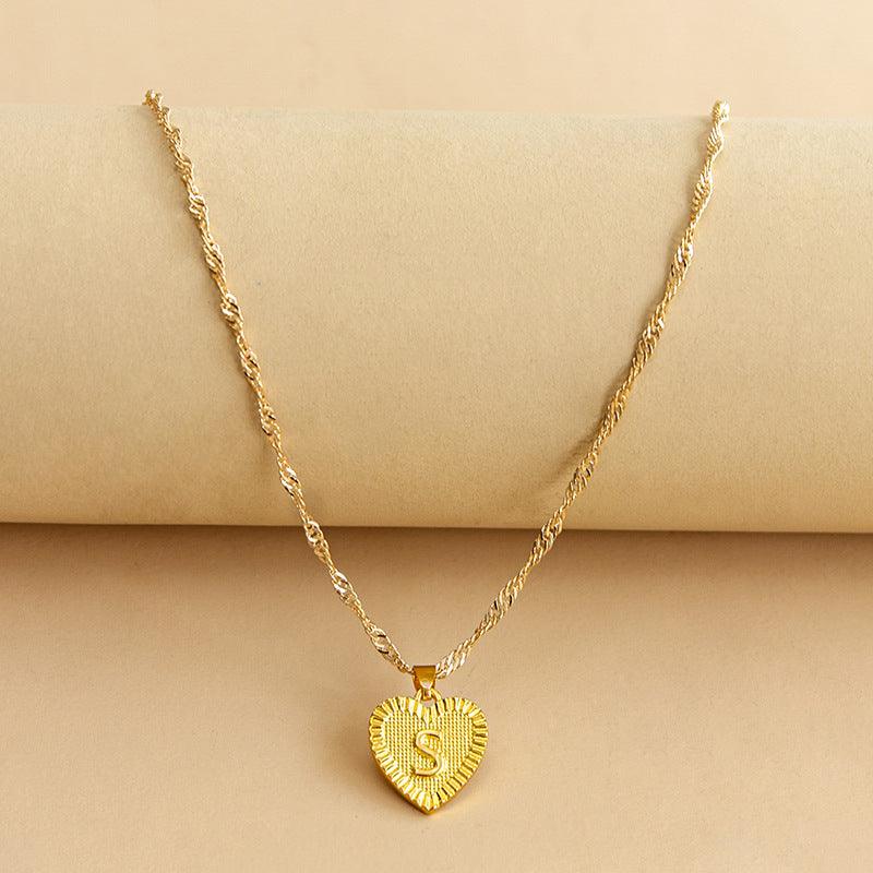 Golden Initial Heart Pendant Necklace - Amara