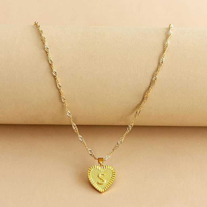 Golden Initial Heart Pendant Necklace - Amara