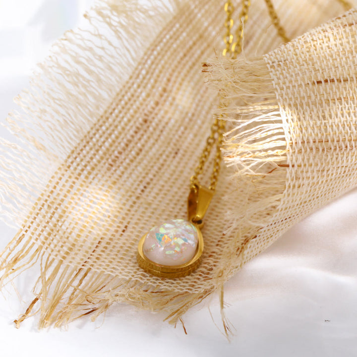 Collar con colgante de gota de ópalo natural 18K - Eloise