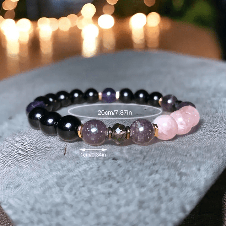Pulsera de cuentas de 8 mm de cuarzo rosa, obsidiana y amatista - Aurora