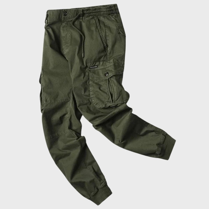 Grüne Cargo-Jogginghose für Herren, Baumwolle, mit Taschen, lässig, modisch.
