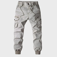 Hellgraue Cargo-Jogginghose für Herren, Baumwolle, elastischer Bund, Taschen, Freizeitmode.