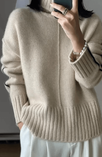Soft cashmere blend women's sweater with stand-up collar – Liv